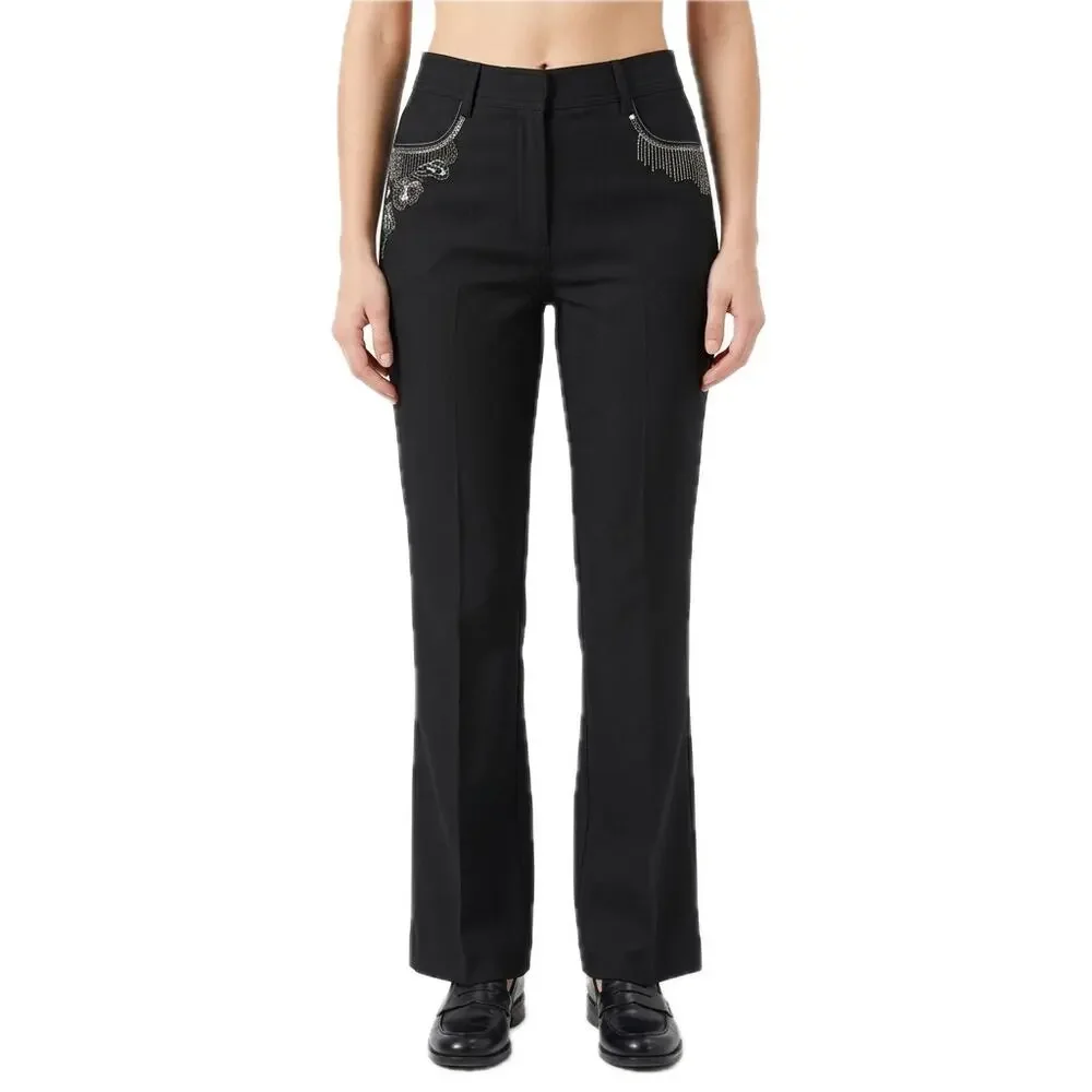 Otto Gi Italy Black Silver Embellished Pockets Bootcut Pants sz 38 / 8 NEW Tags - Picture 2 of 15